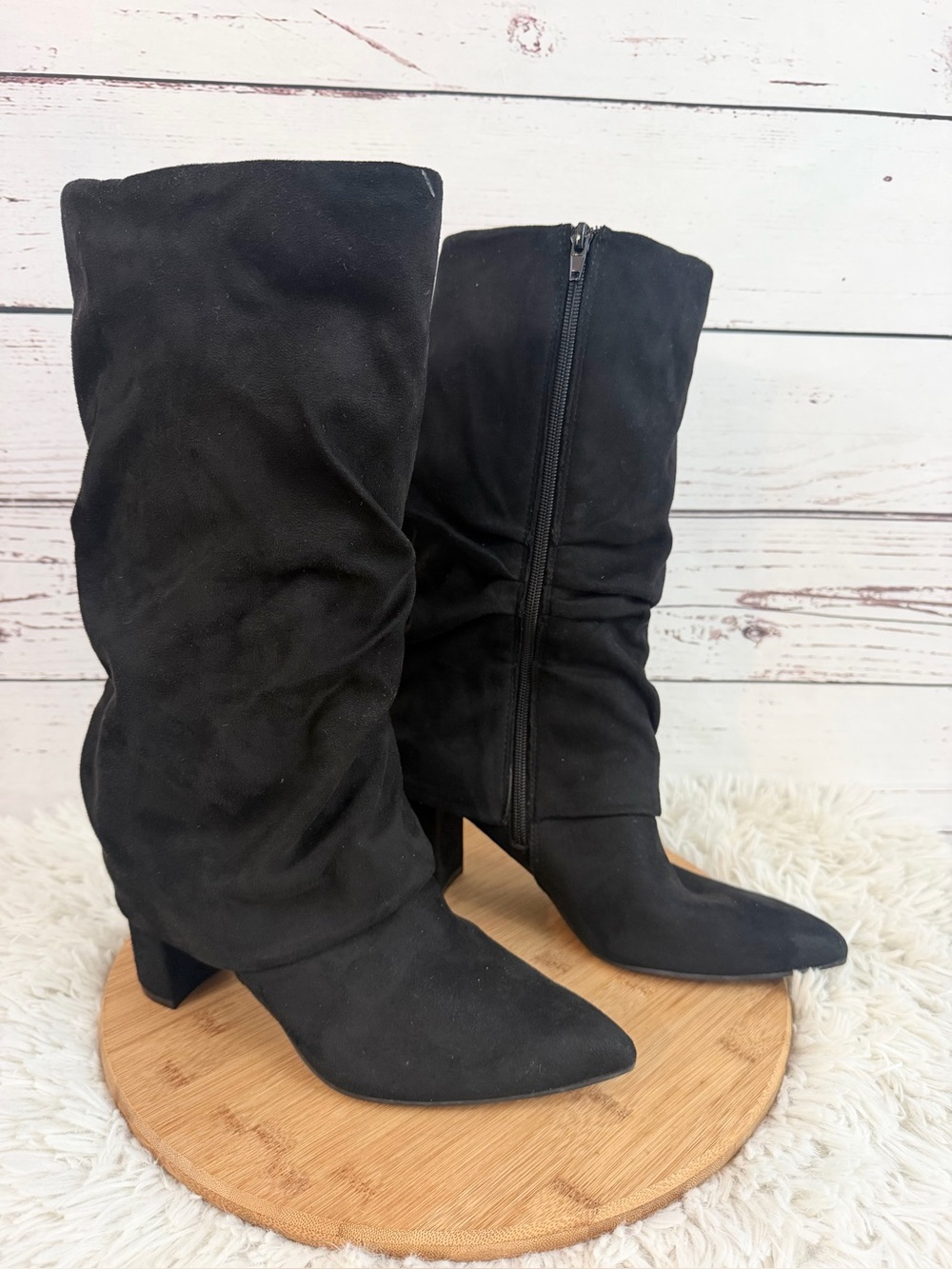 Nine West Dinas Slouchy Black Faux Suede Knee High Boots Size 8M